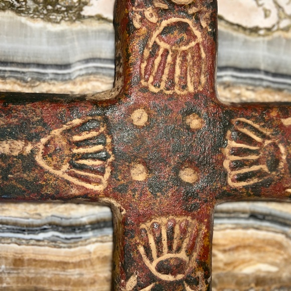 ENDED Vintage Mexican Terracotta Wall Cross Clay Folk Art Rustic 11 X 8 - Picture 2 of 6